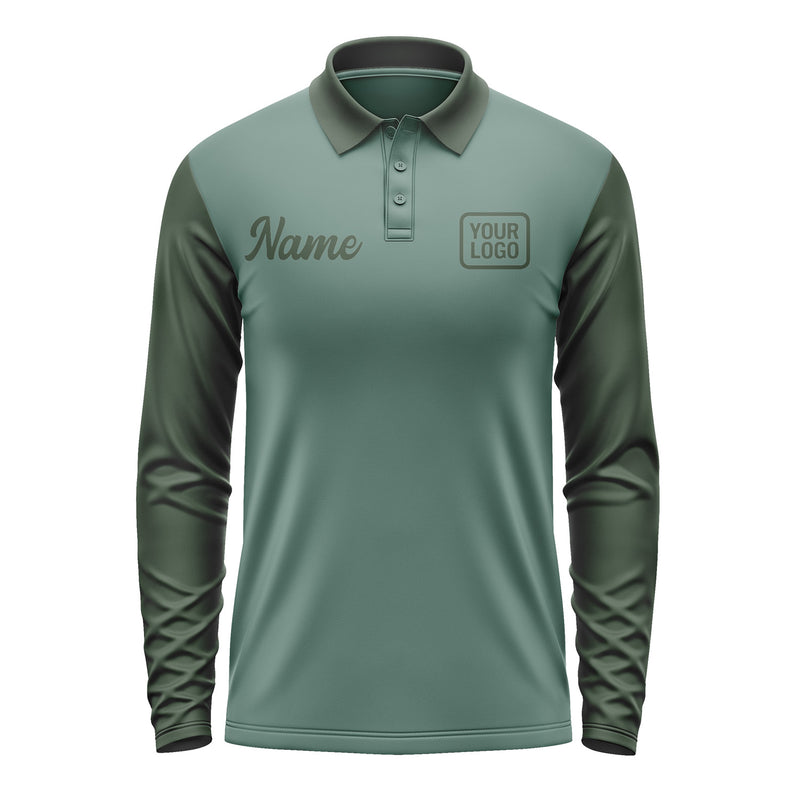 Custom Blue Green Dark Green Long Sleeve Polo Shirt Pl270606B106
