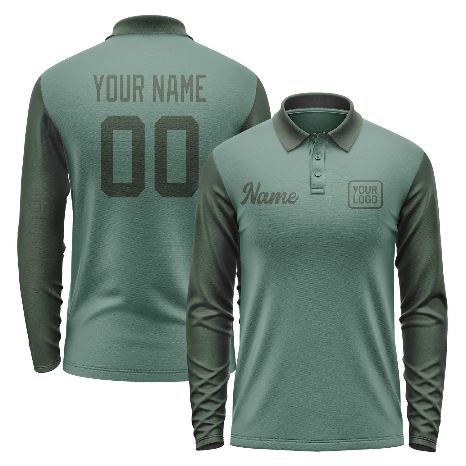 Custom Blue Green Dark Green Long Sleeve Polo Shirt Pl270606B106