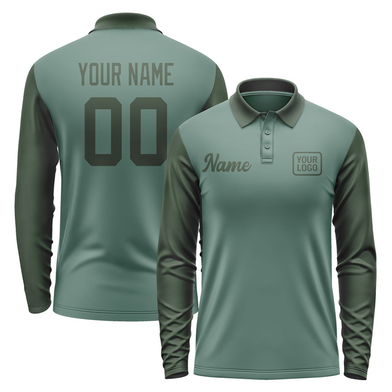 Custom Blue Green Dark Green Long Sleeve Polo Shirt Pl270606B106