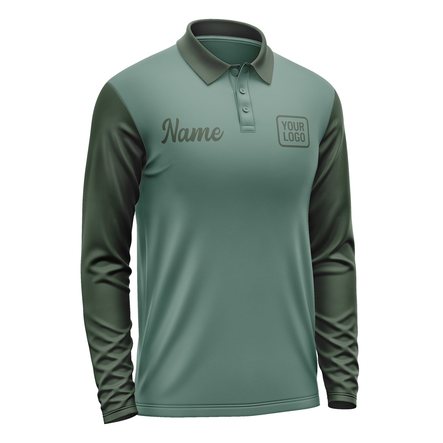 Custom Blue Green Dark Green Long Sleeve Polo Shirt Pl270606B106