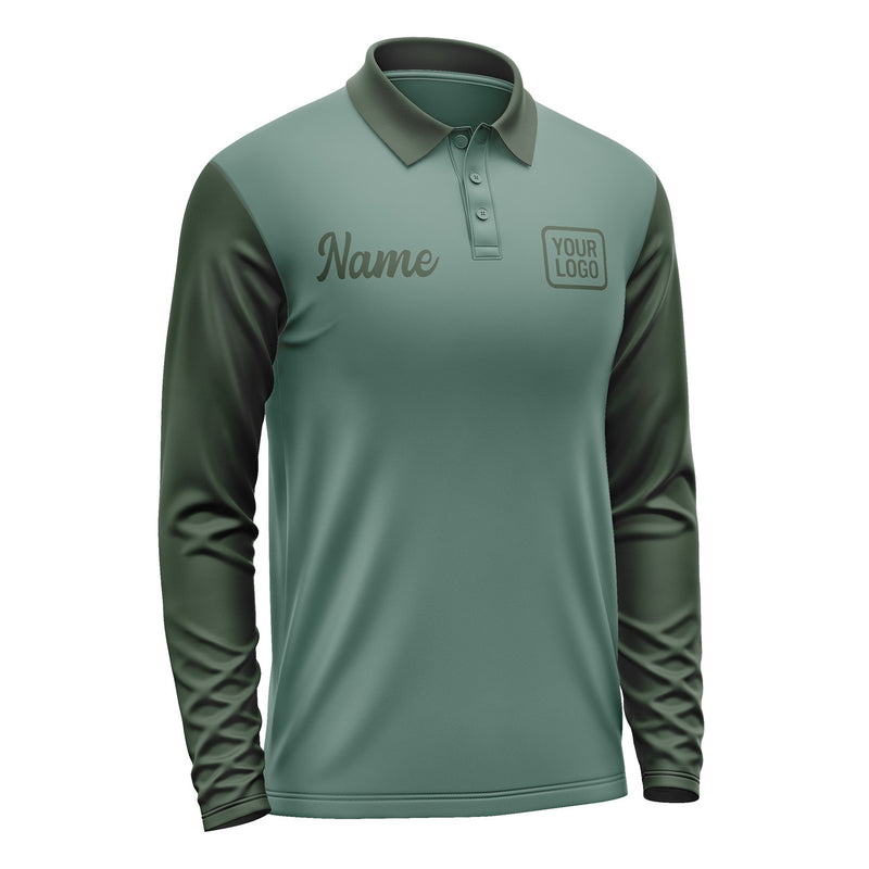 Custom Blue Green Dark Green Long Sleeve Polo Shirt Pl270606B106
