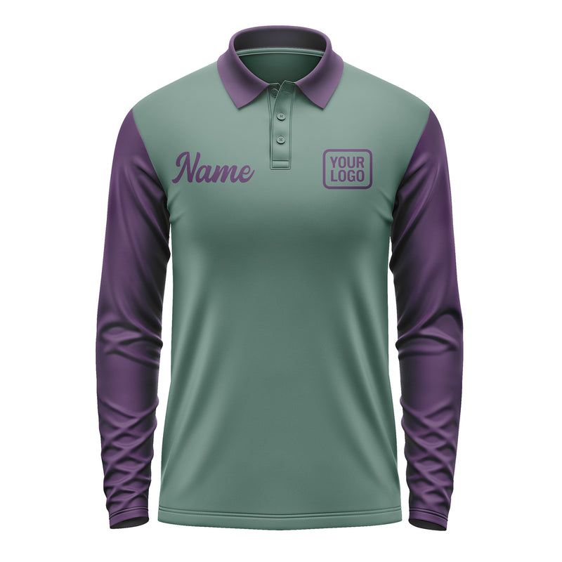 Custom Blue Green Purple Long Sleeve Polo Shirt Pl270707B107