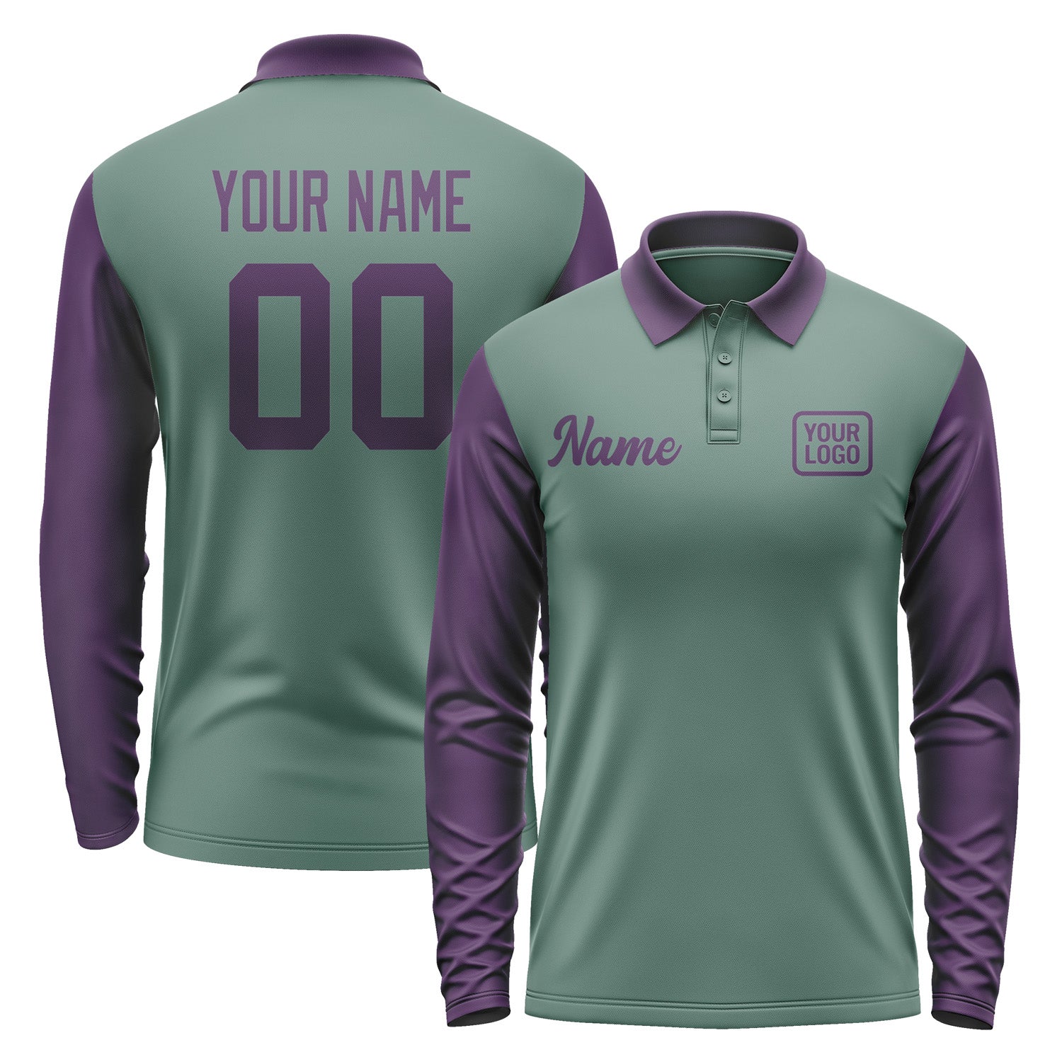 Custom Blue Green Purple Long Sleeve Polo Shirt Pl270707B107