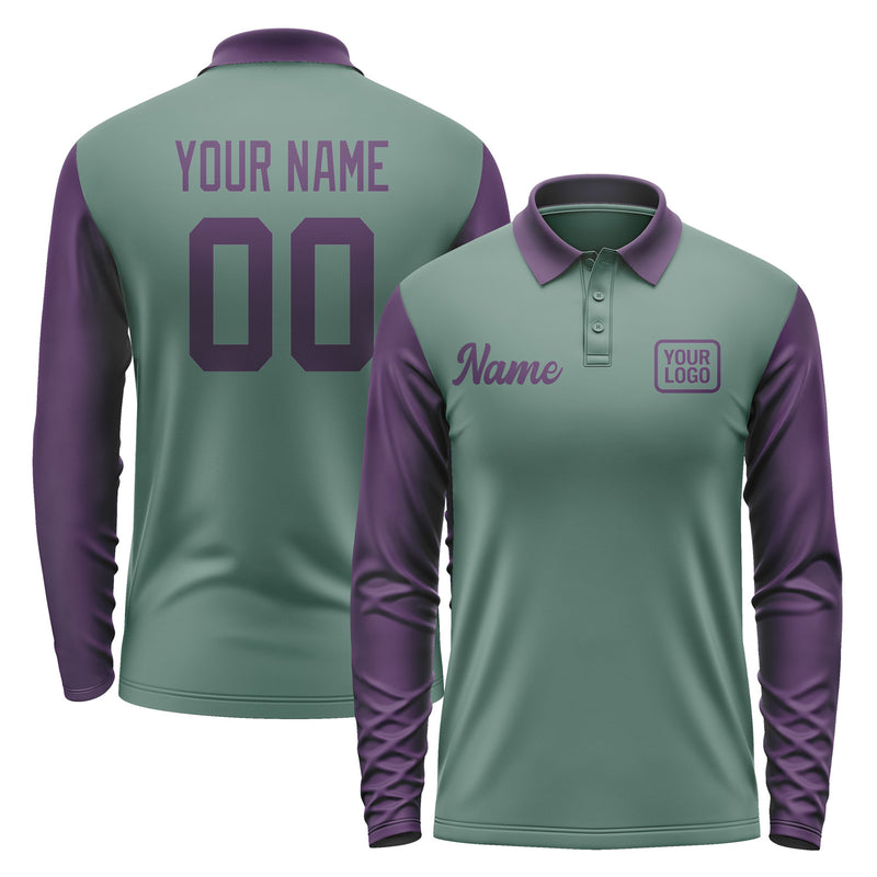 Custom Blue Green Purple Long Sleeve Polo Shirt Pl270707B107