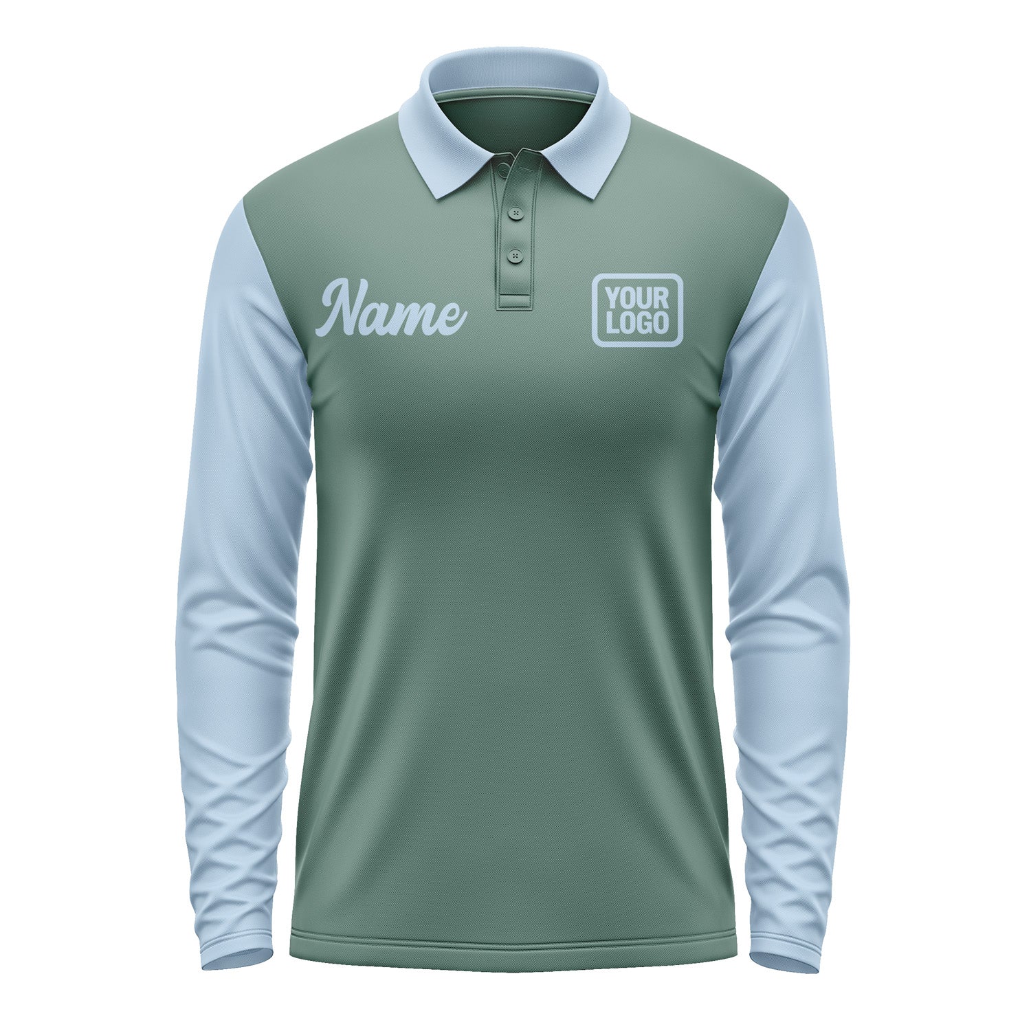 Custom Blue Green Light Blue Long Sleeve Polo Shirt Pl270808B108