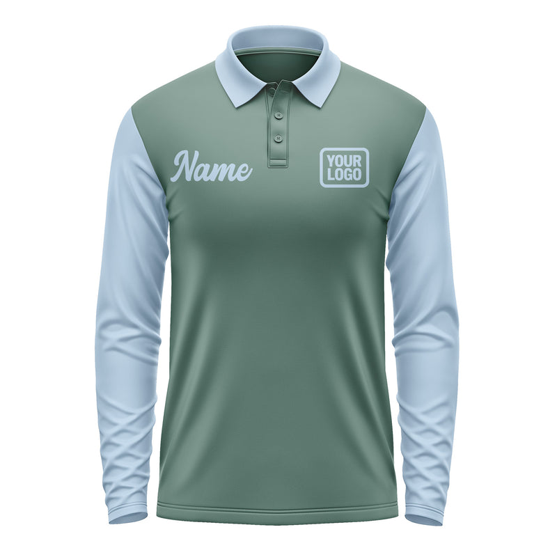 Custom Blue Green Light Blue Long Sleeve Polo Shirt Pl270808B108