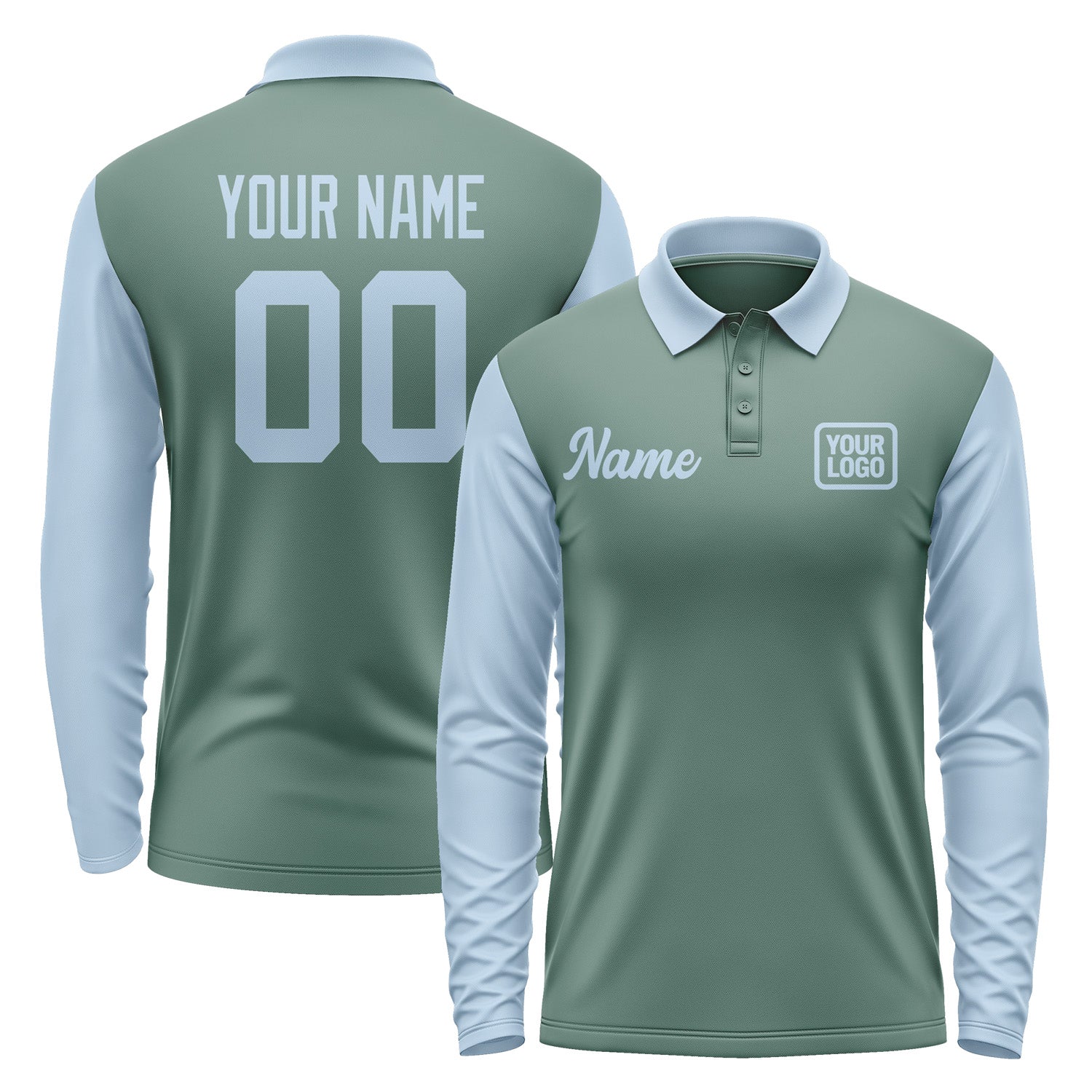 Custom Blue Green Light Blue Long Sleeve Polo Shirt Pl270808B108