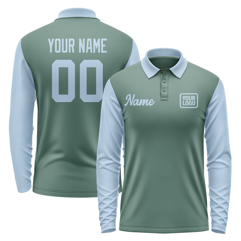 Custom Blue Green Light Blue Long Sleeve Polo Shirt Pl270808B108