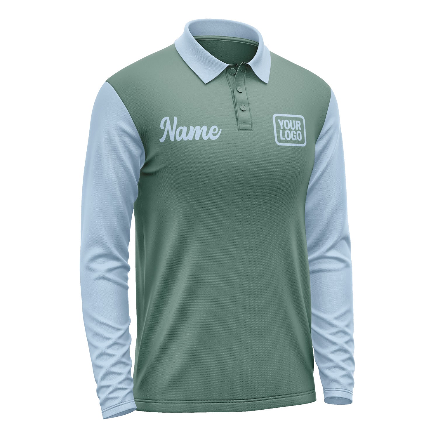 Custom Blue Green Light Blue Long Sleeve Polo Shirt Pl270808B108