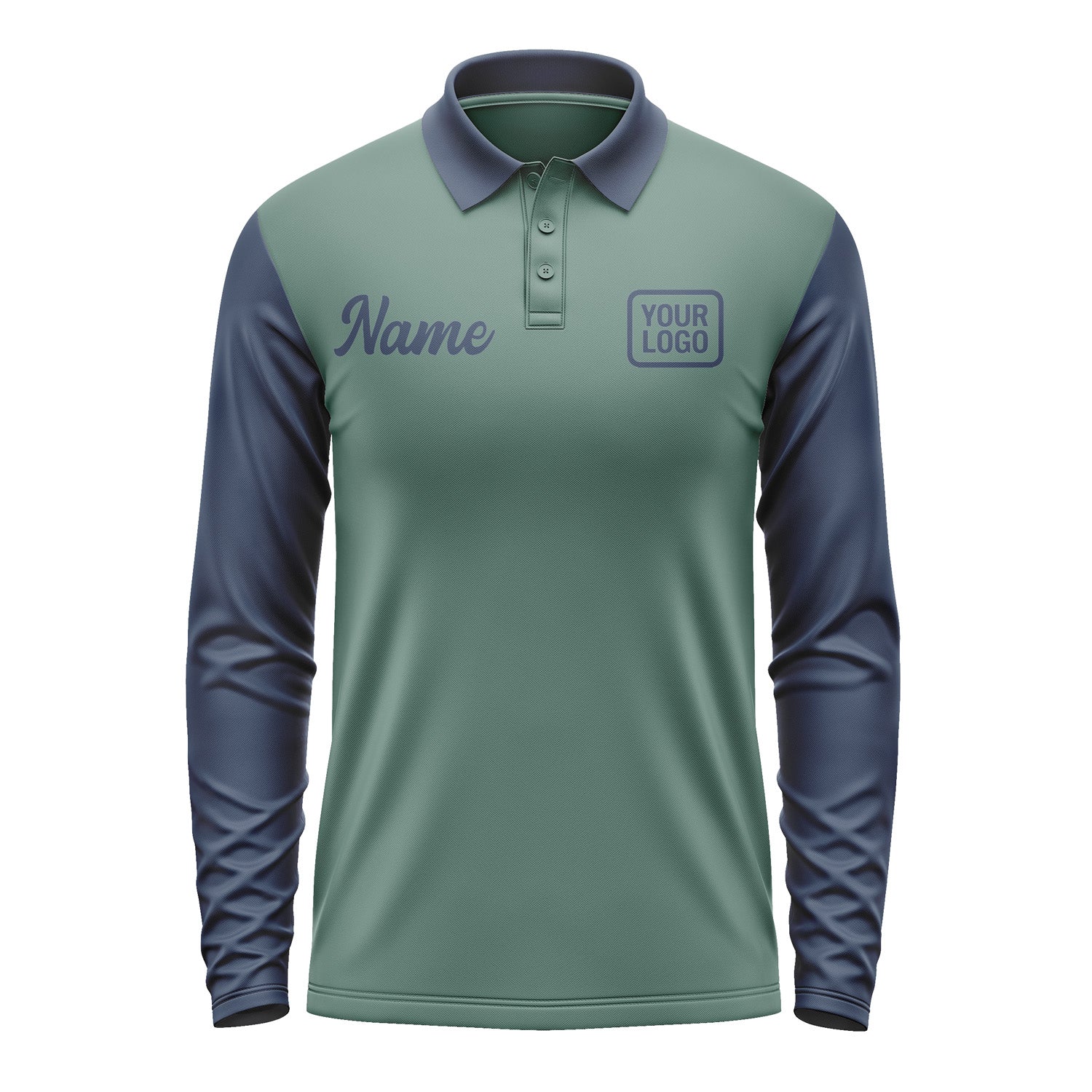 Custom Blue Green Blue Long Sleeve Polo Shirt Pl271010B110