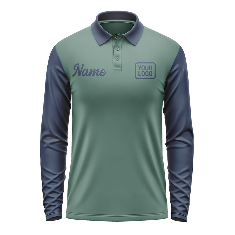 Custom Blue Green Blue Long Sleeve Polo Shirt Pl271010B110