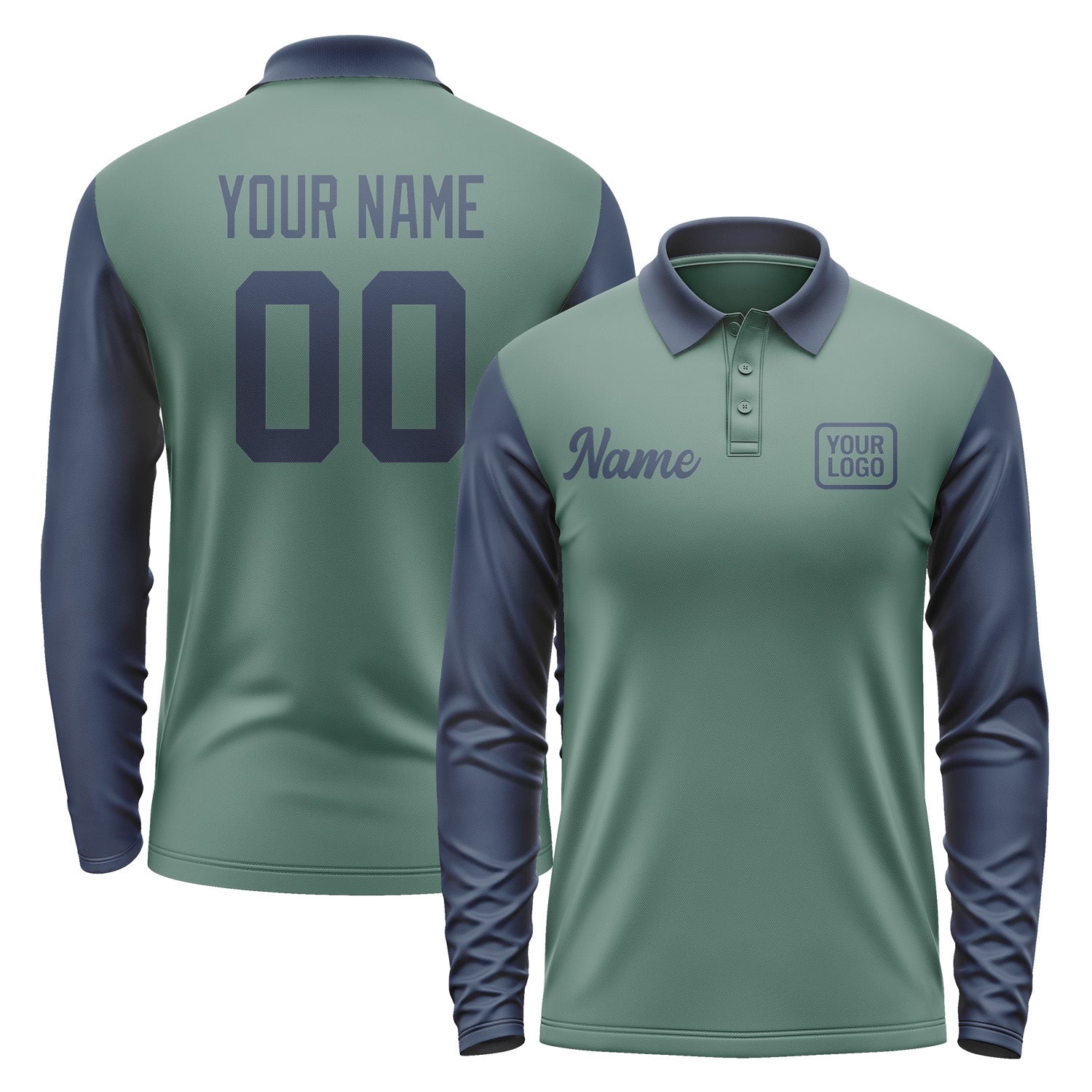 Custom Blue Green Blue Long Sleeve Polo Shirt Pl271010B110