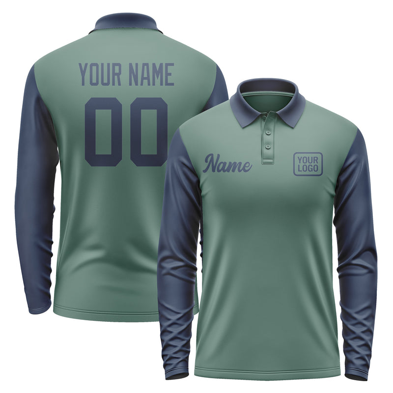 Custom Blue Green Blue Long Sleeve Polo Shirt Pl271010B110