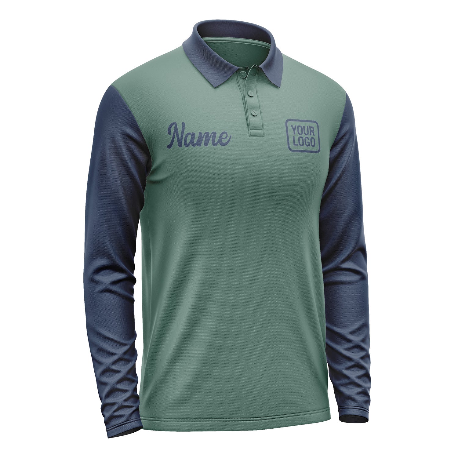 Custom Blue Green Blue Long Sleeve Polo Shirt Pl271010B110