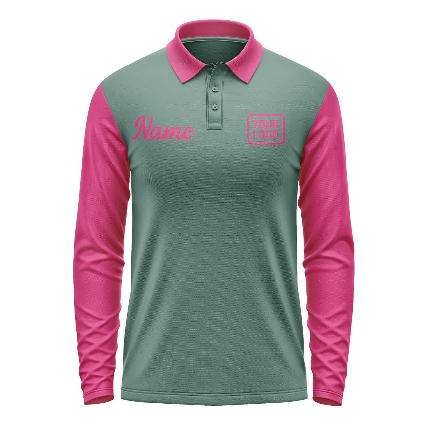 Custom Blue Green Pink Long Sleeve Polo Shirt Pl271313B113