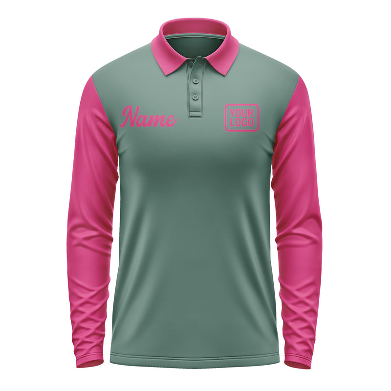 Custom Blue Green Pink Long Sleeve Polo Shirt Pl271313B113