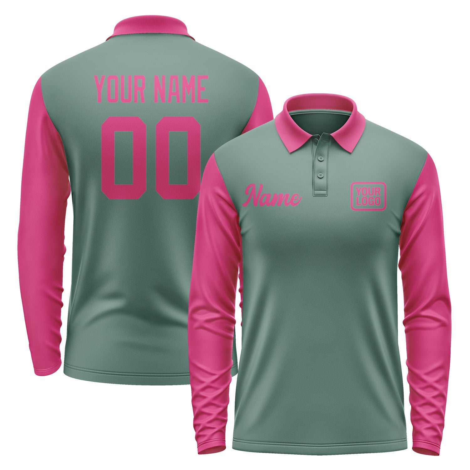 Custom Blue Green Pink Long Sleeve Polo Shirt Pl271313B113