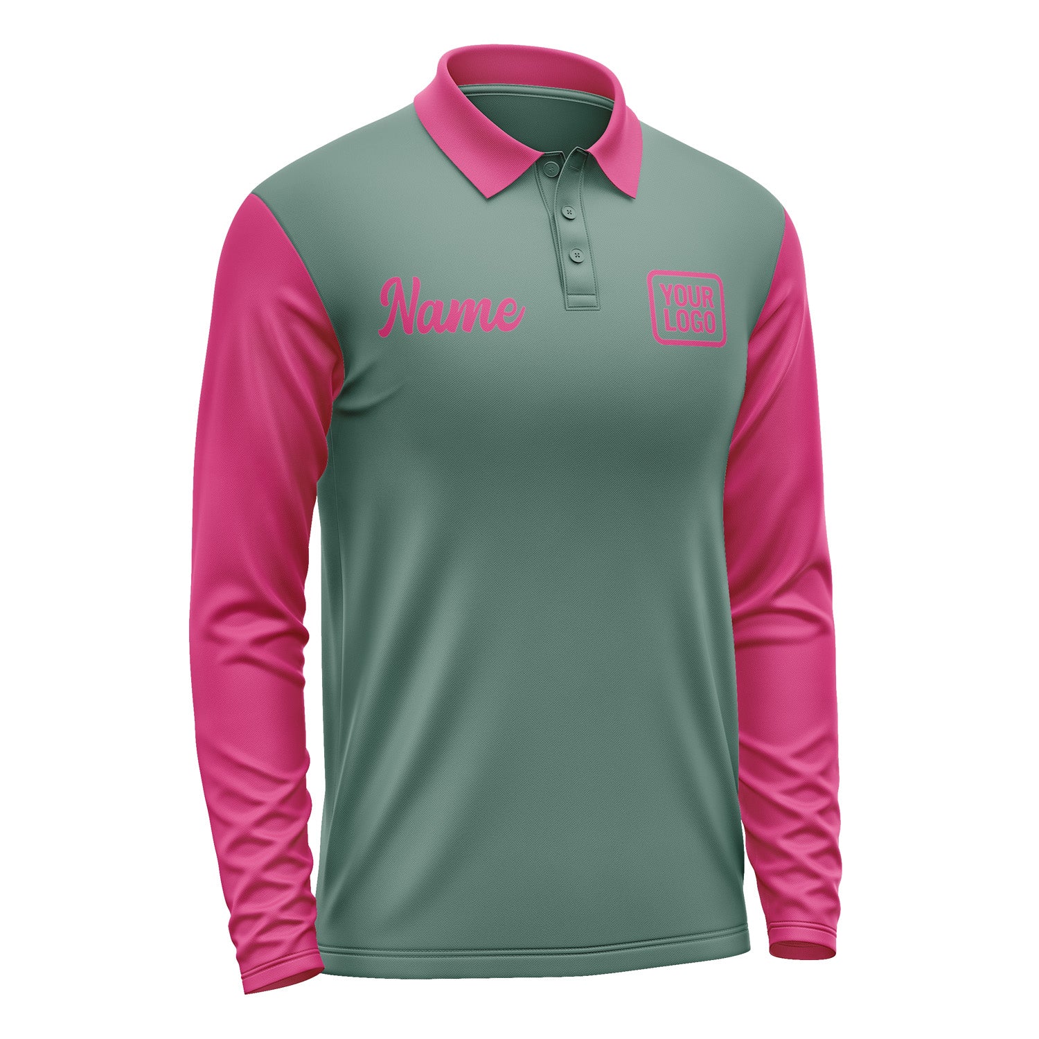 Custom Blue Green Pink Long Sleeve Polo Shirt Pl271313B113