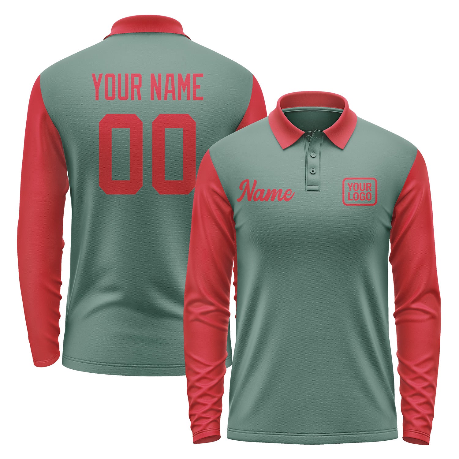 Custom Blue Green Red Long Sleeve Polo Shirt Pl271414B114