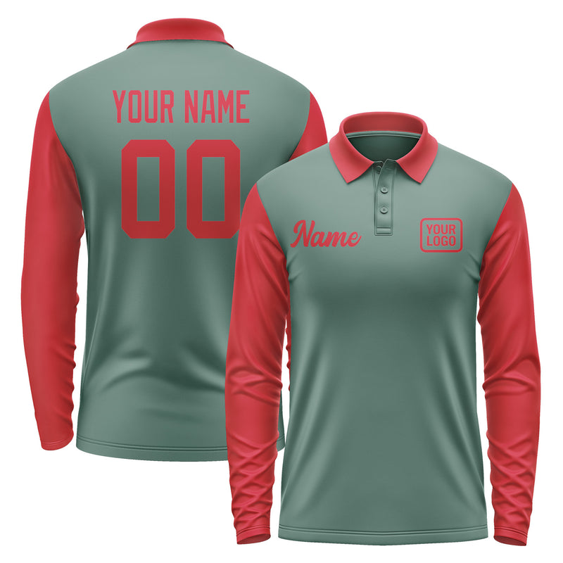 Custom Blue Green Red Long Sleeve Polo Shirt Pl271414B114