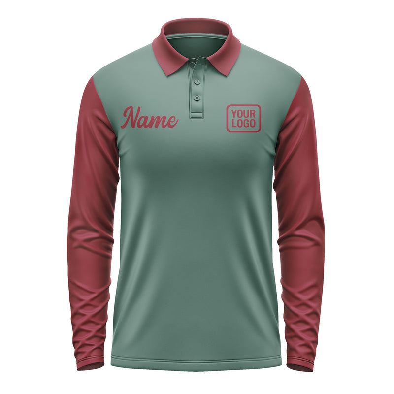 Custom Blue Green Crimson Red Long Sleeve Polo Shirt Pl271515B115
