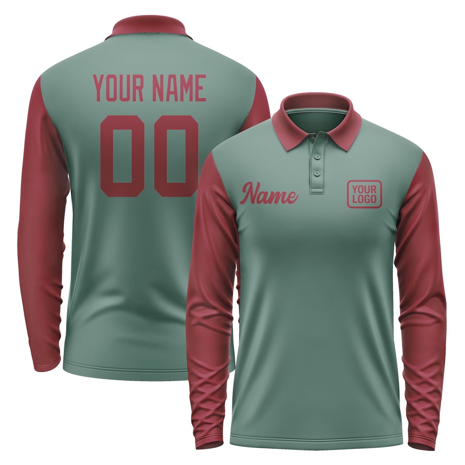 Custom Blue Green Crimson Red Long Sleeve Polo Shirt Pl271515B115