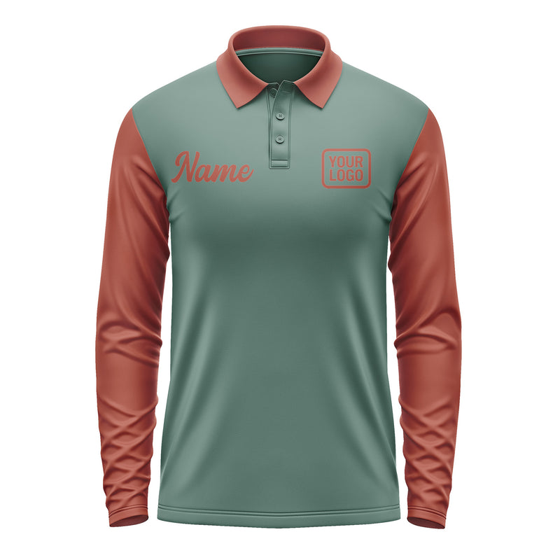 Custom Blue Green Coral Red Long Sleeve Polo Shirt Pl271616B116