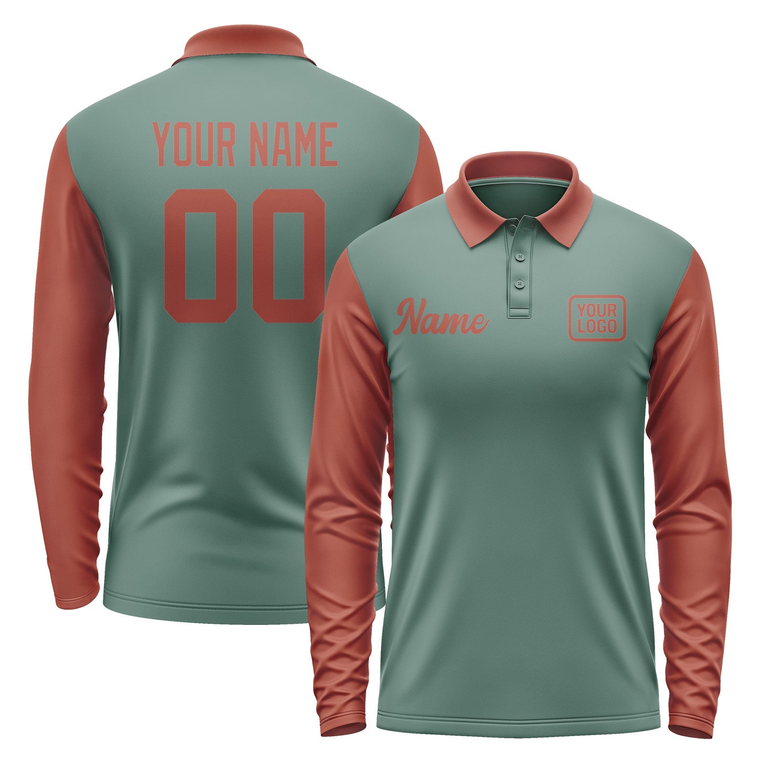 Custom Blue Green Coral Red Long Sleeve Polo Shirt Pl271616B116