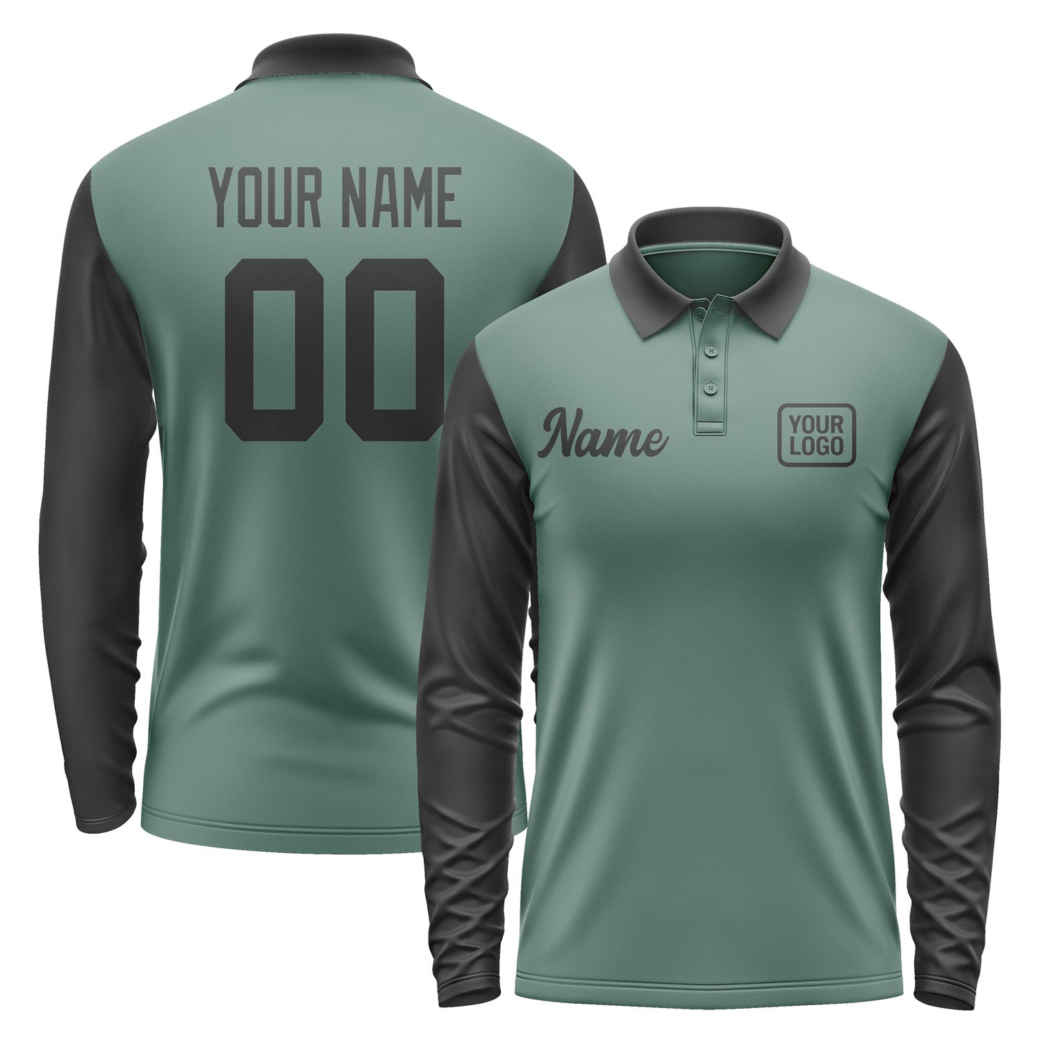 Custom Blue Green Black Long Sleeve Polo Shirt Pl271717B117