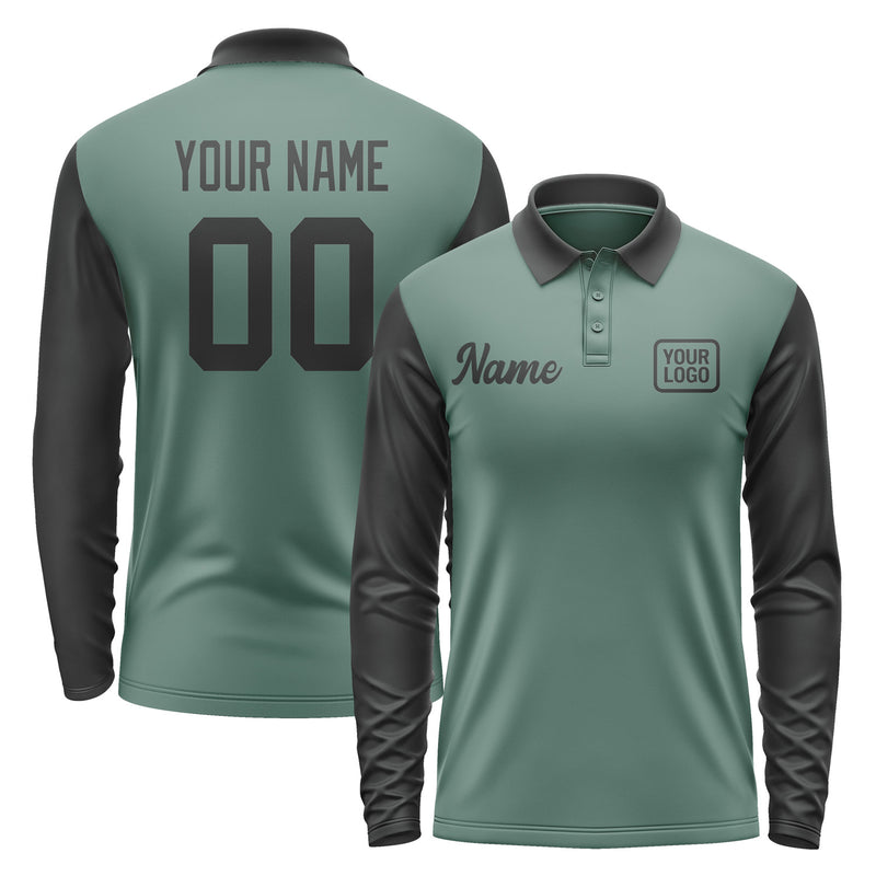 Custom Blue Green Black Long Sleeve Polo Shirt Pl271717B117