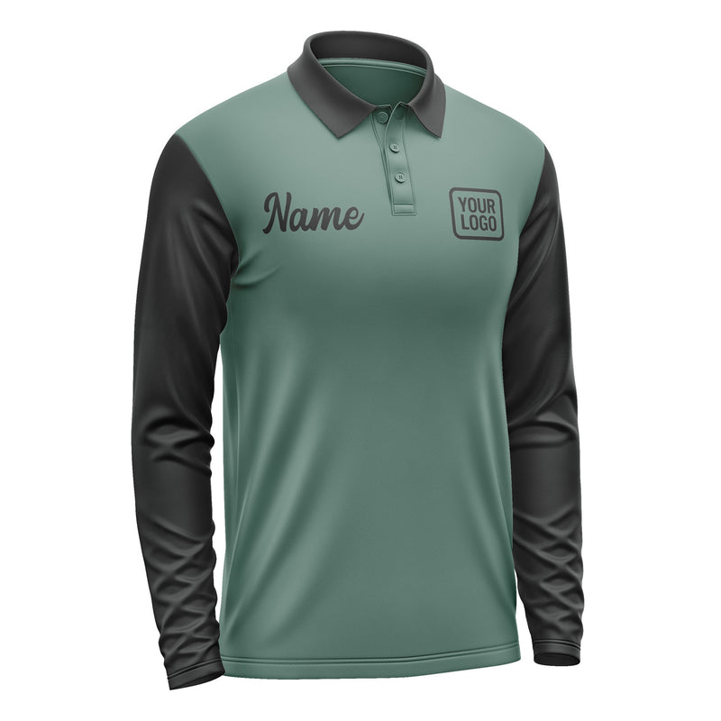 Custom Blue Green Black Long Sleeve Polo Shirt Pl271717B117