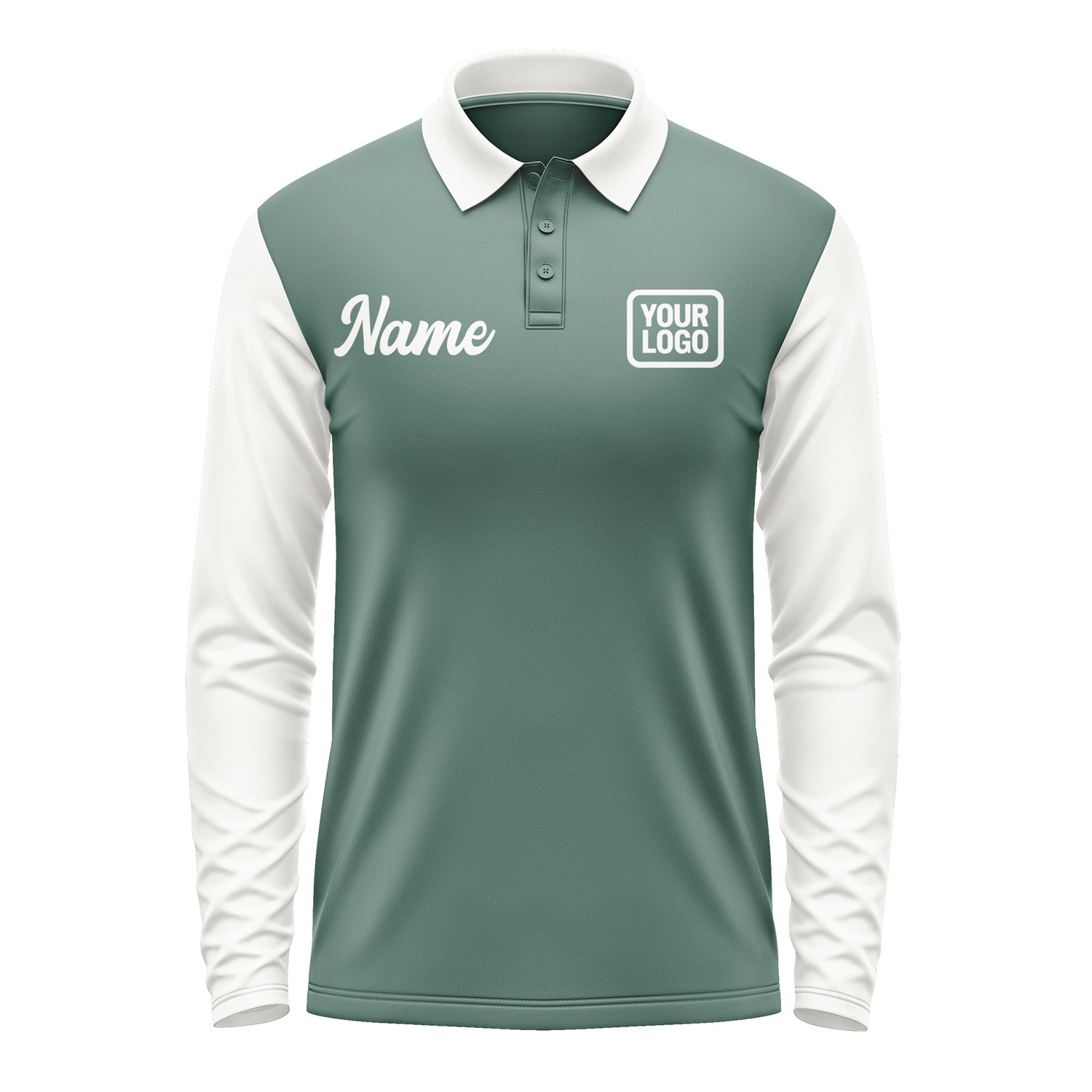 Custom Blue Green White Long Sleeve Polo Shirt Pl271818B118