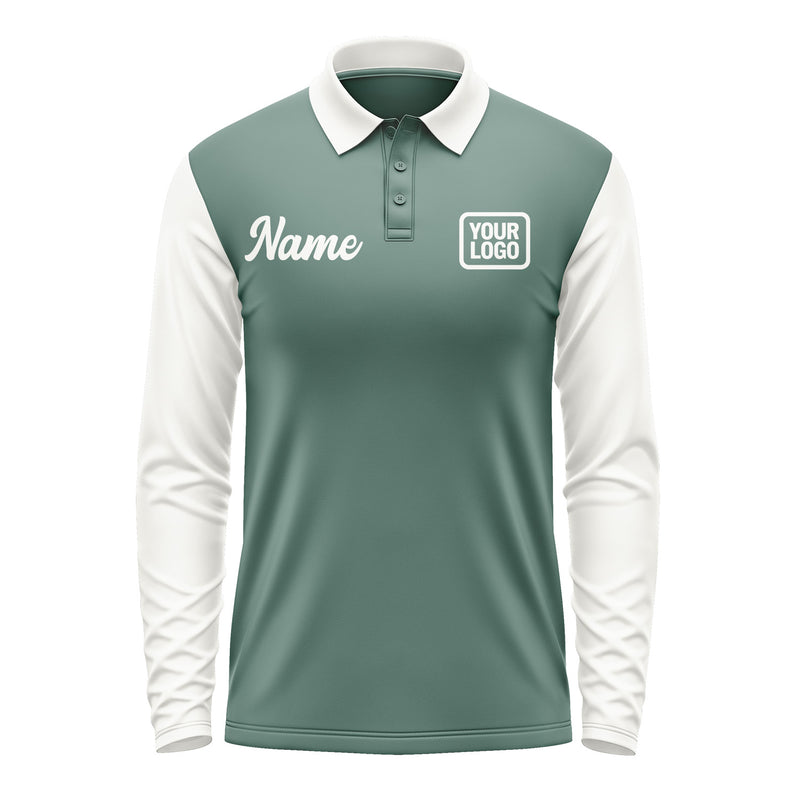 Custom Blue Green White Long Sleeve Polo Shirt Pl271818B118
