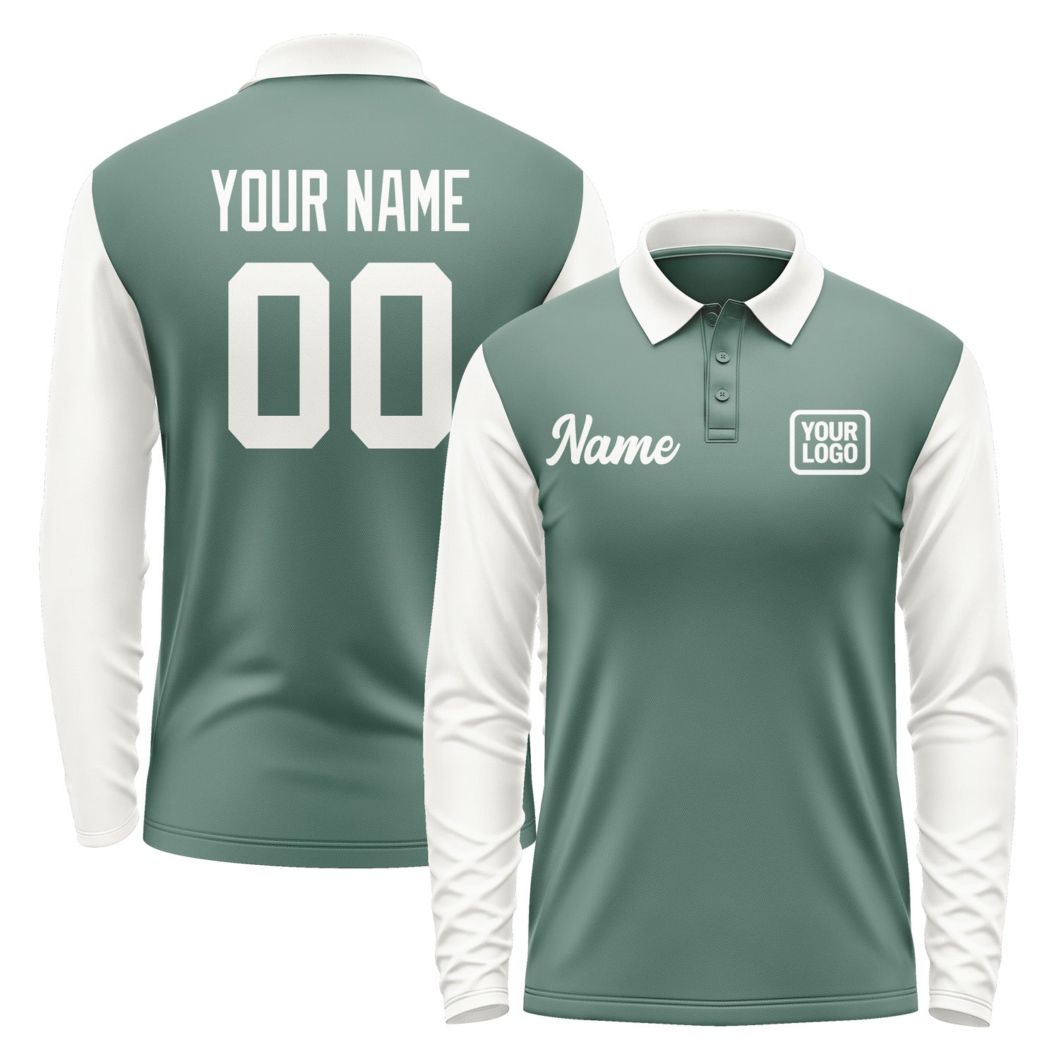 Custom Blue Green White Long Sleeve Polo Shirt Pl271818B118