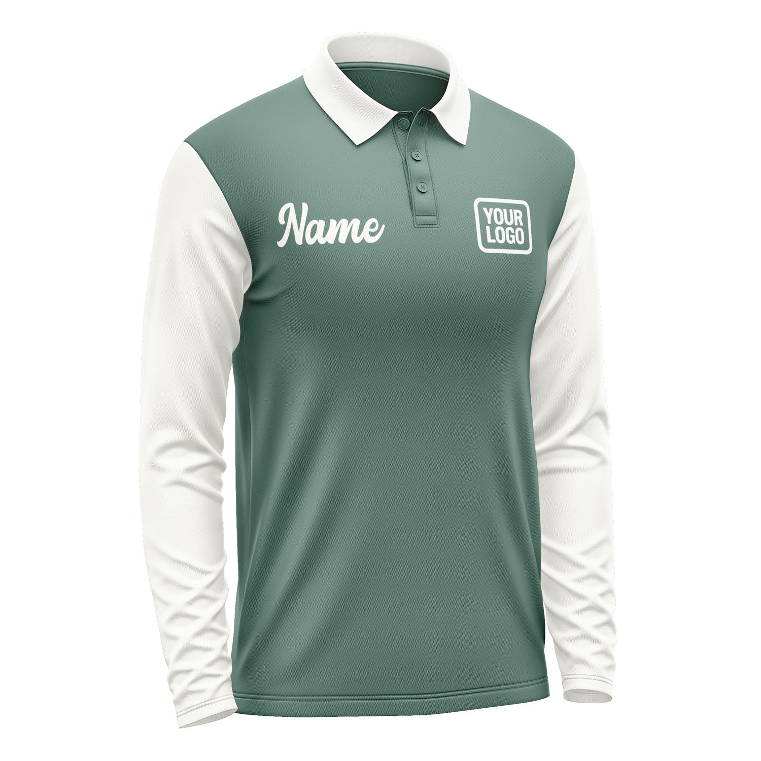 Custom Blue Green White Long Sleeve Polo Shirt Pl271818B118