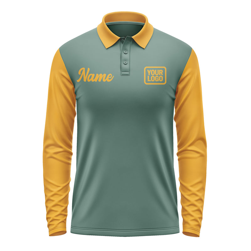Custom Blue Green Yellow Long Sleeve Polo Shirt Pl271919B119