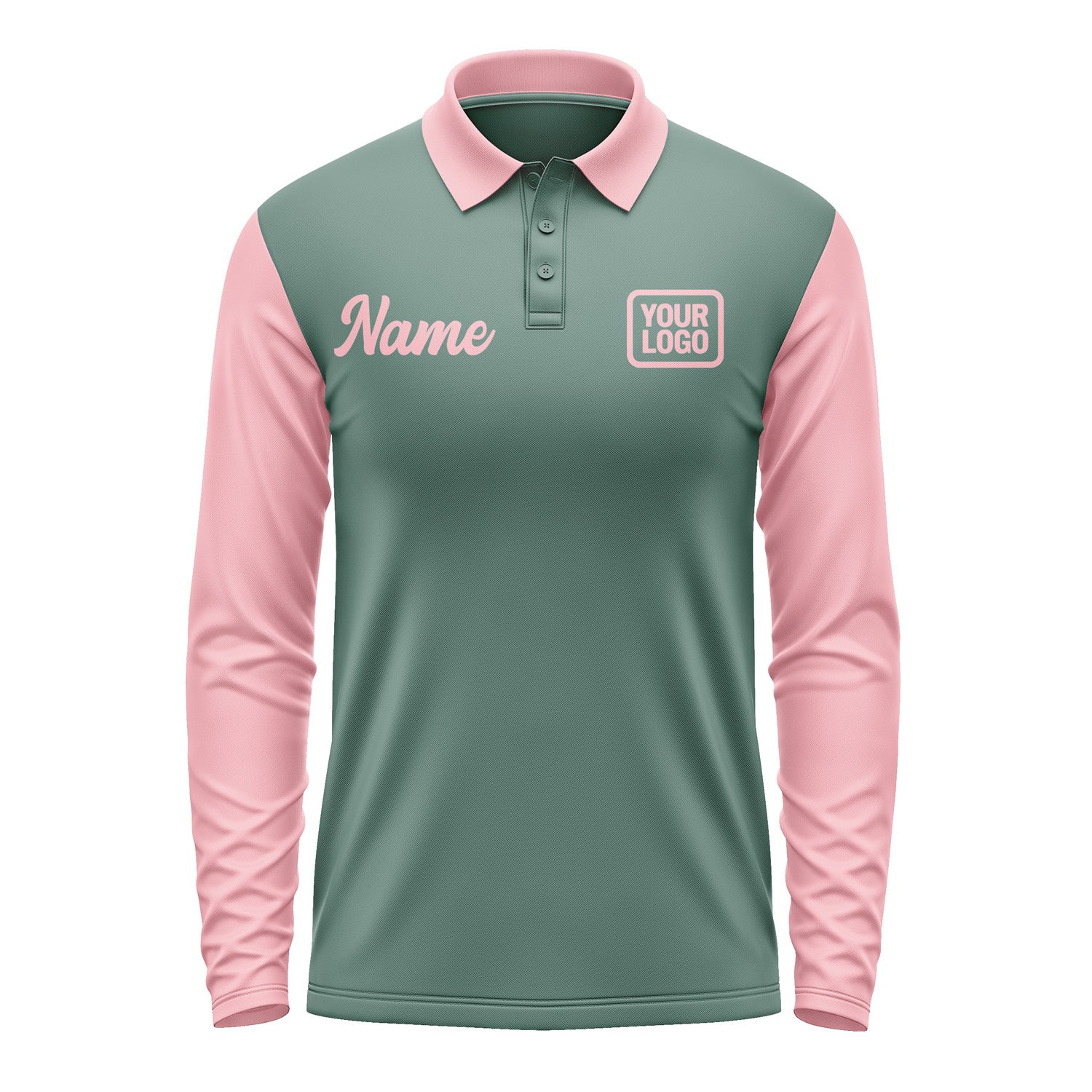 Custom Blue Green Light Pink Long Sleeve Polo Shirt Pl272121B121