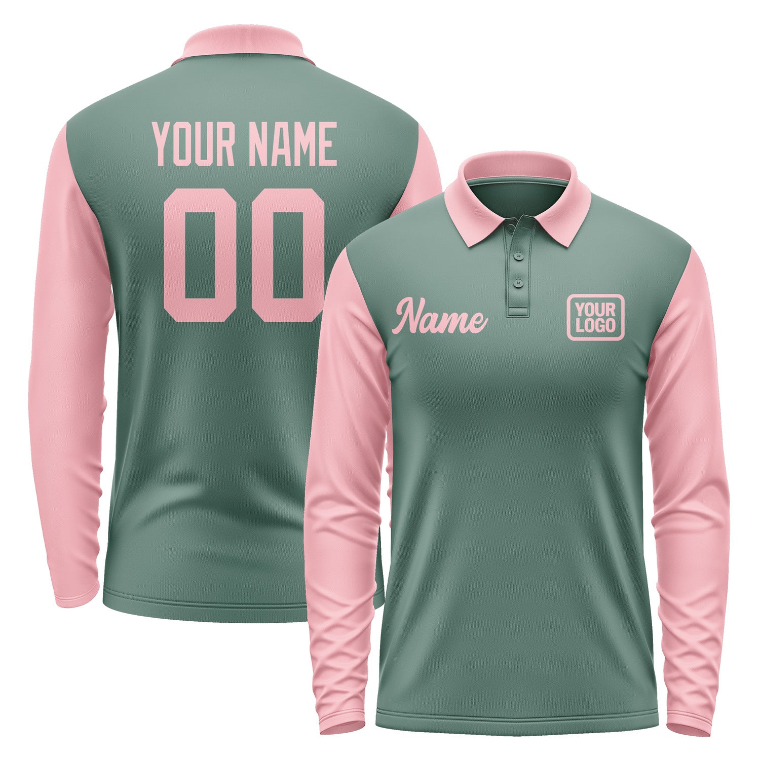 Custom Blue Green Light Pink Long Sleeve Polo Shirt Pl272121B121