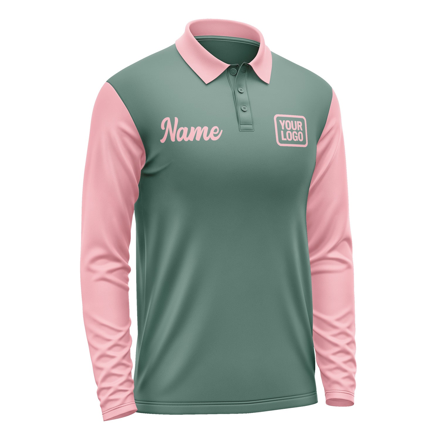 Custom Blue Green Light Pink Long Sleeve Polo Shirt Pl272121B121