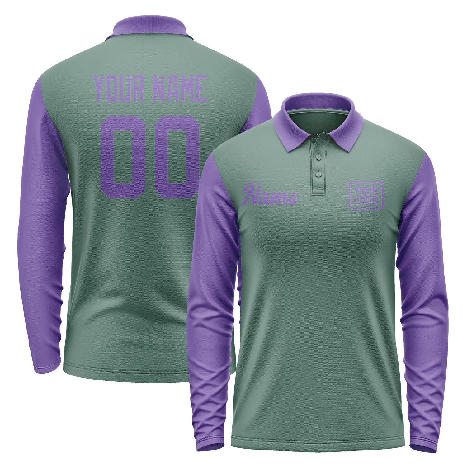 Custom Blue Green Light Purple Long Sleeve Polo Shirt Pl272323B123