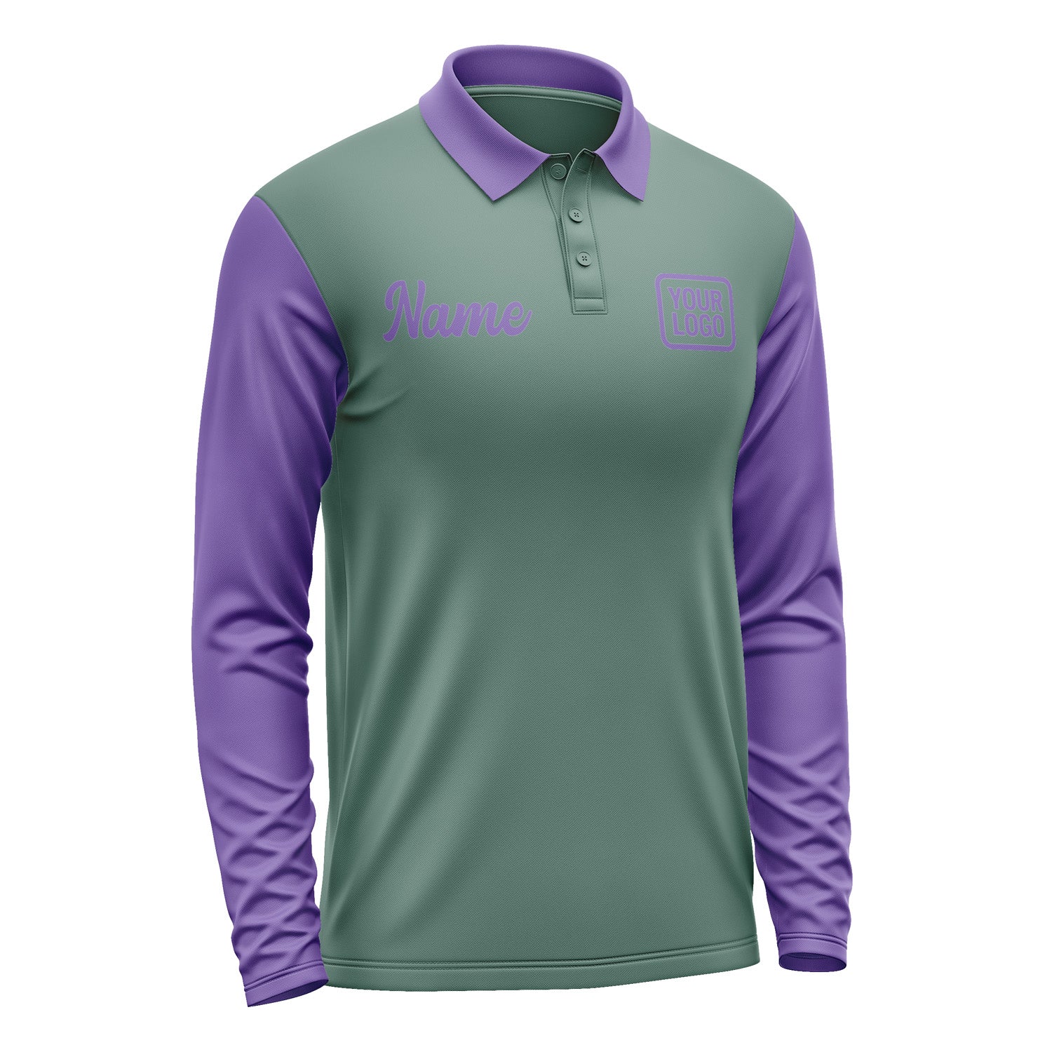 Custom Blue Green Light Purple Long Sleeve Polo Shirt Pl272323B123