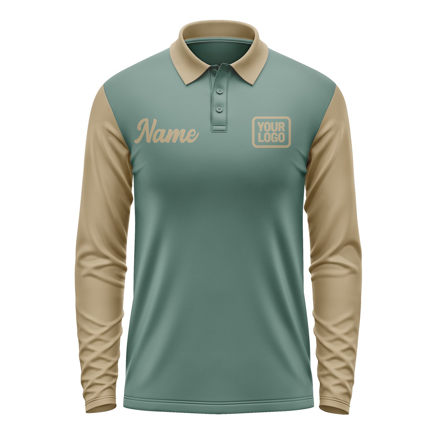 Custom Blue Green Light Khaki Long Sleeve Polo Shirt Pl272525B125