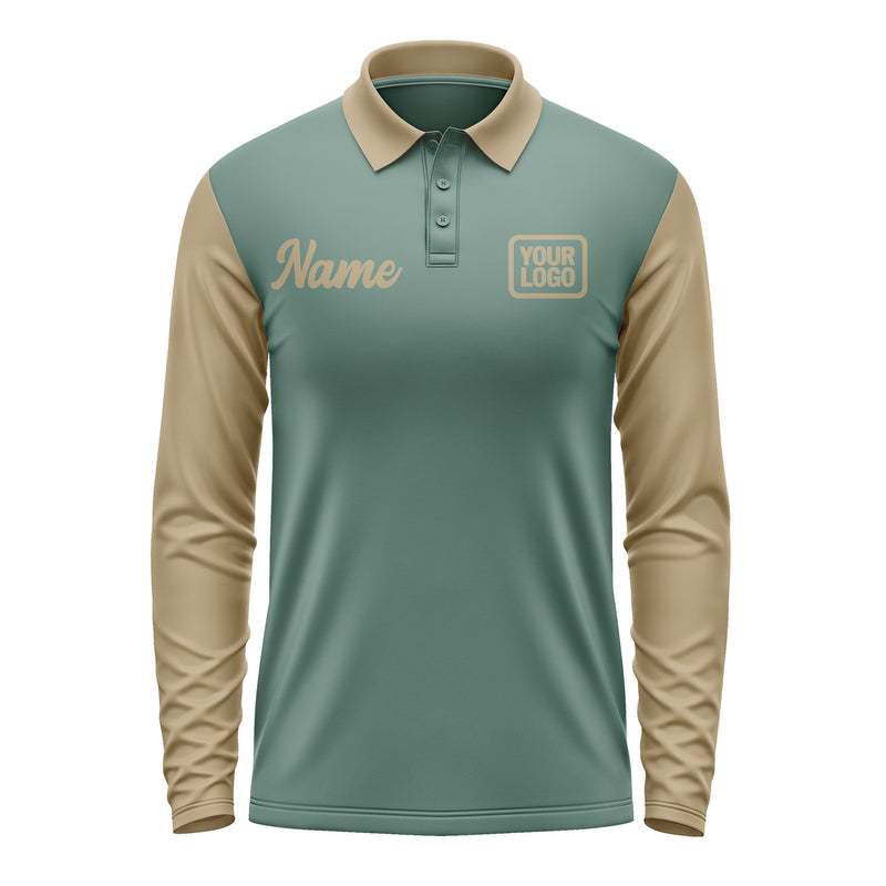 Custom Blue Green Light Khaki Long Sleeve Polo Shirt Pl272525B125