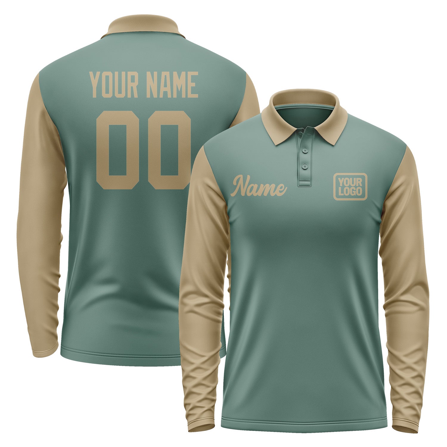 Custom Blue Green Light Khaki Long Sleeve Polo Shirt Pl272525B125