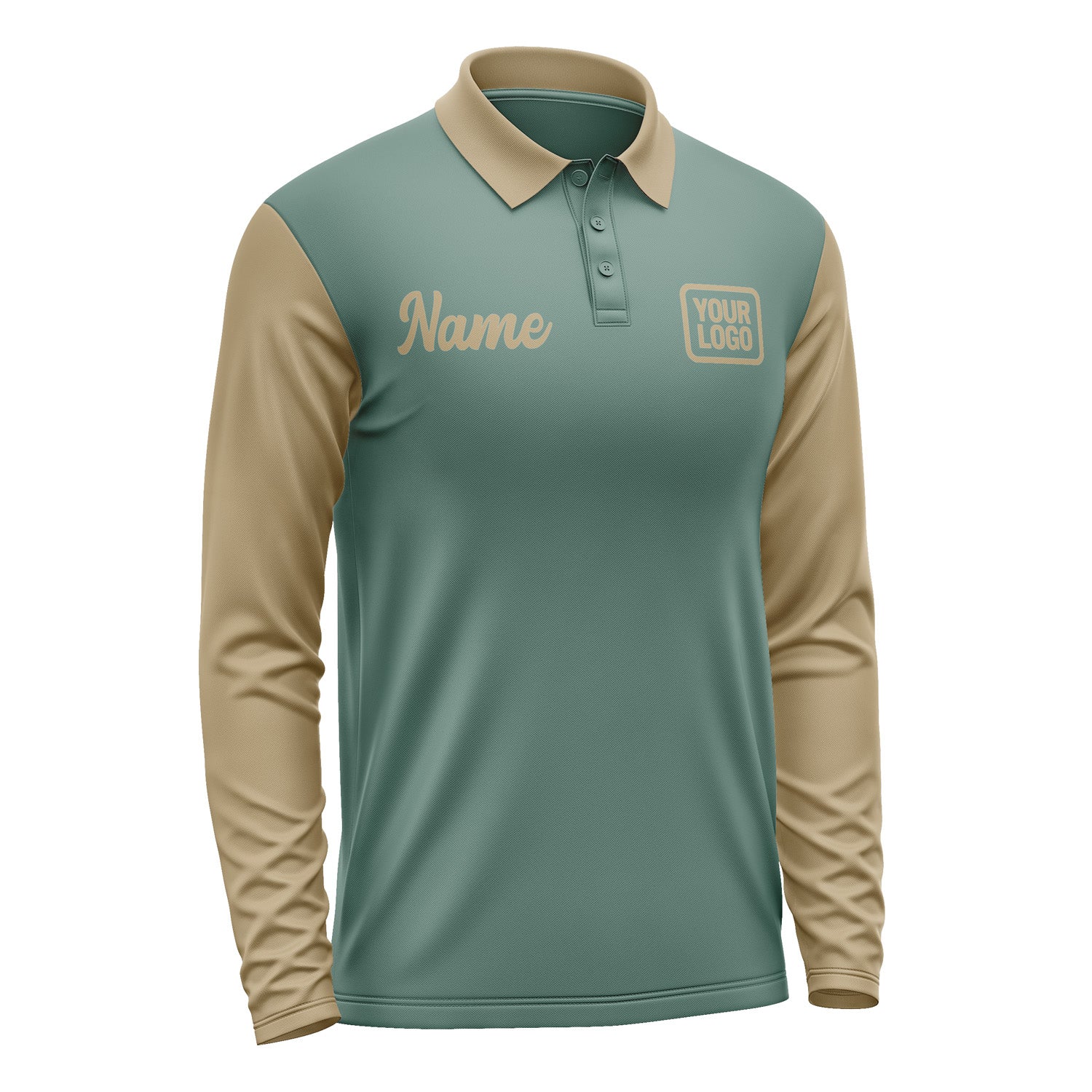 Custom Blue Green Light Khaki Long Sleeve Polo Shirt Pl272525B125