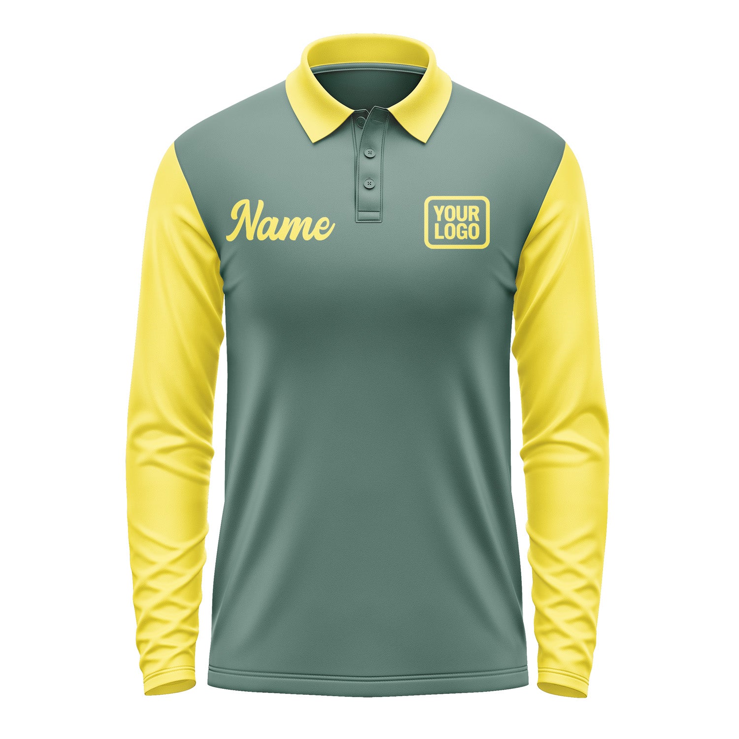 Custom Blue Green Light Yellow Long Sleeve Polo Shirt Pl272626B126