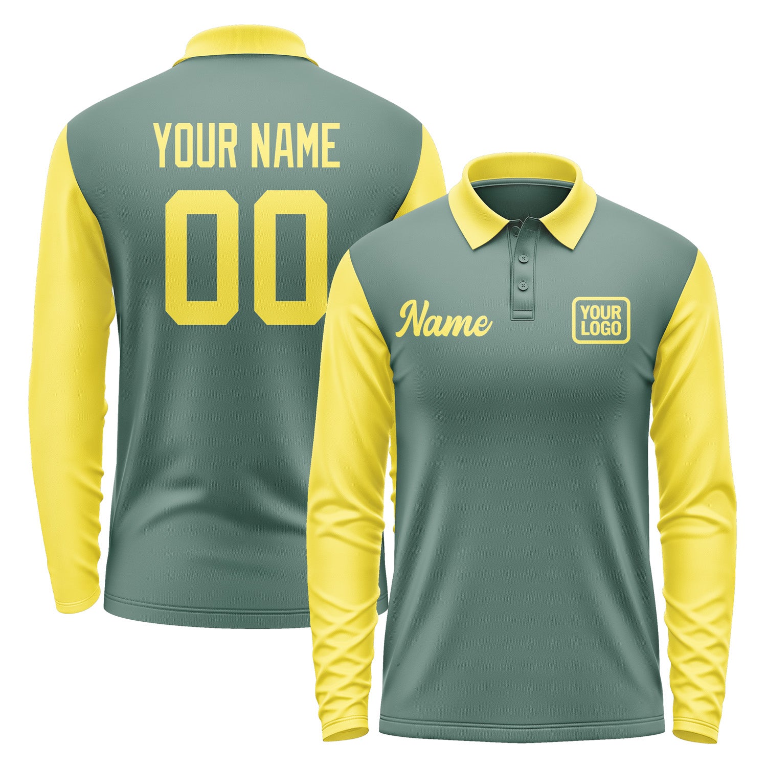 Custom Blue Green Light Yellow Long Sleeve Polo Shirt Pl272626B126