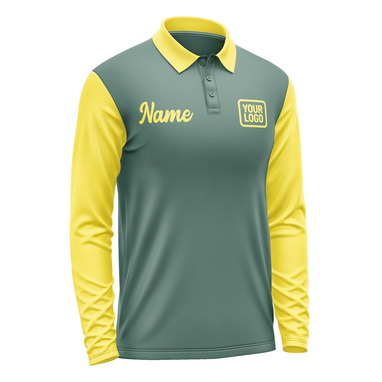 Custom Blue Green Light Yellow Long Sleeve Polo Shirt Pl272626B126