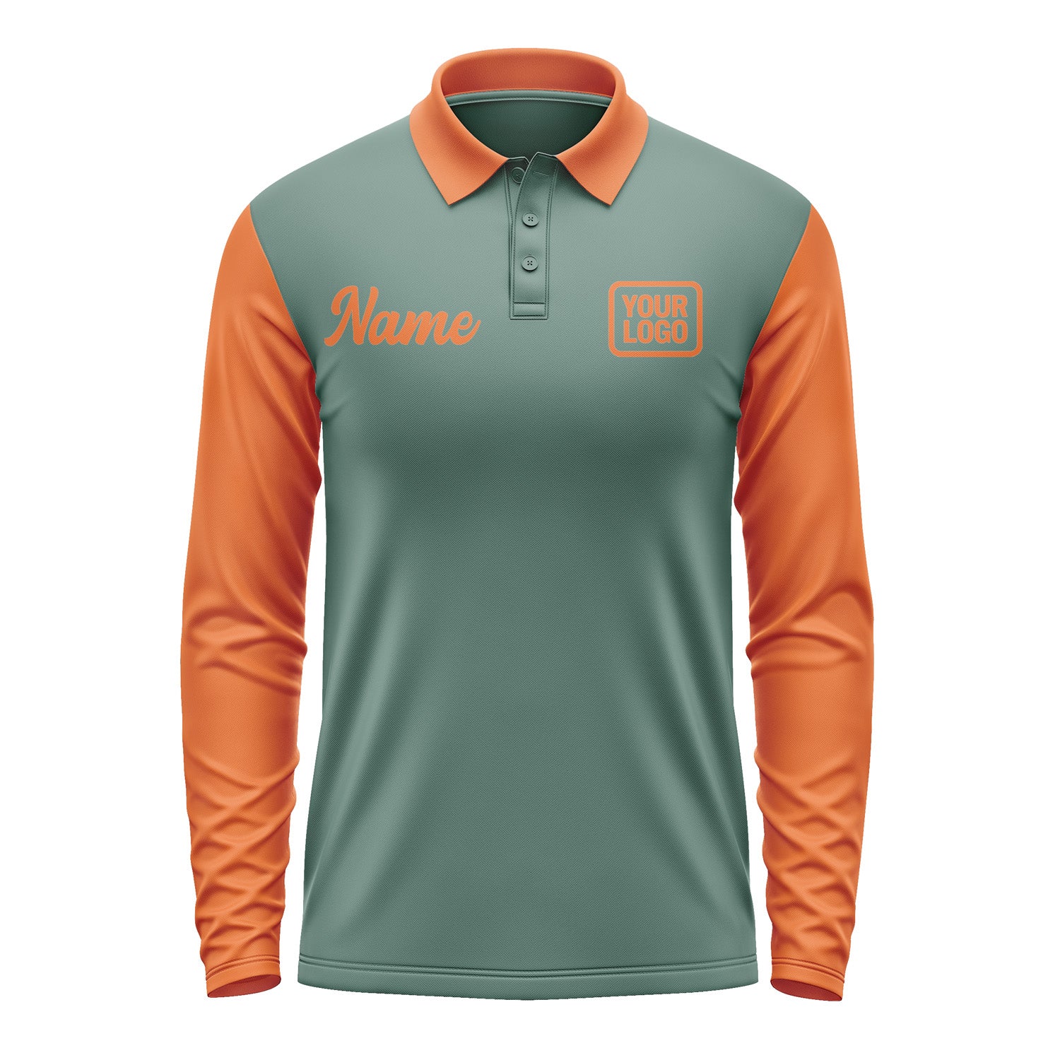 Custom Blue Green Orange Long Sleeve Polo Shirt Pl272828B128