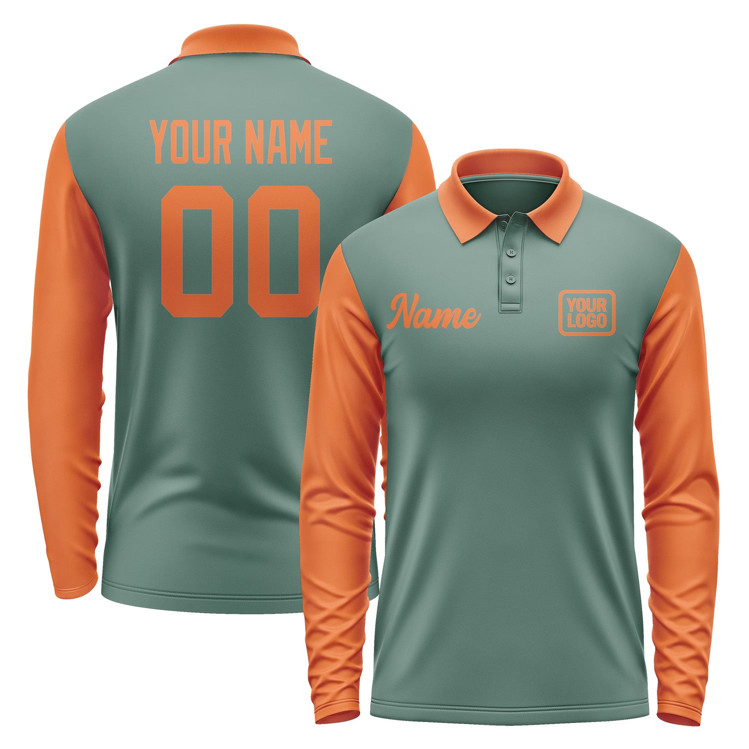 Custom Blue Green Orange Long Sleeve Polo Shirt Pl272828B128